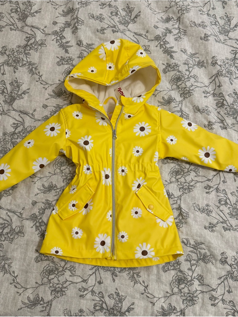 Girls' Yellow Daisy Rain Jacket with Hood